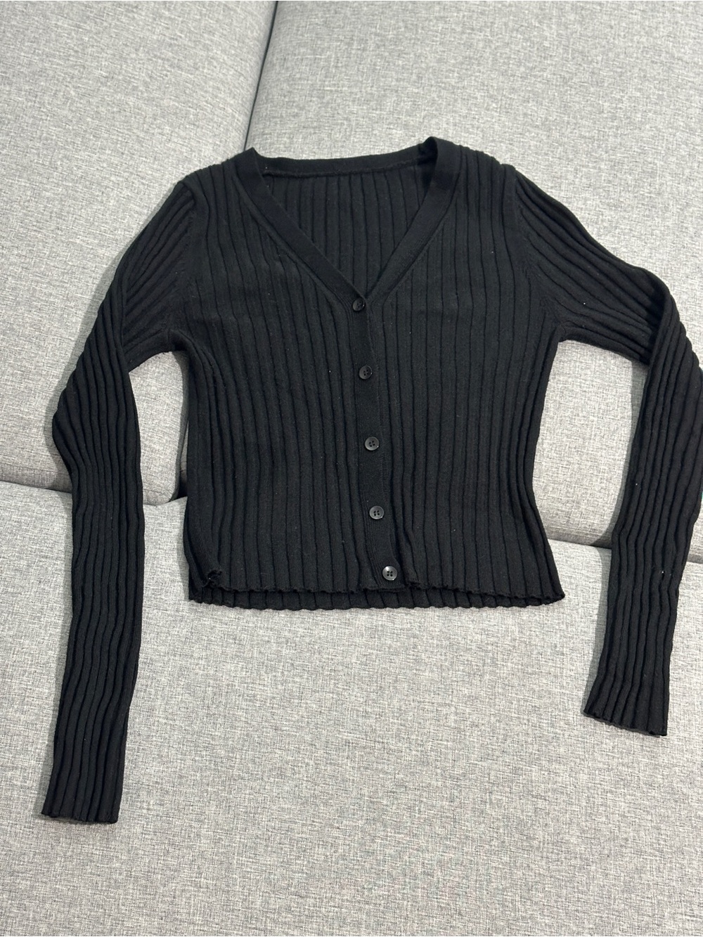 Cider Black Ribbed V-Neck Button Cardigan